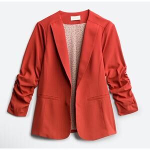 Skies Are Blue Rust Red Ruched Sleeve Blazer